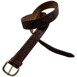 vintage USA made JUSTIN belt TOOLED leather 40 COWHIDE‎ Western Wear